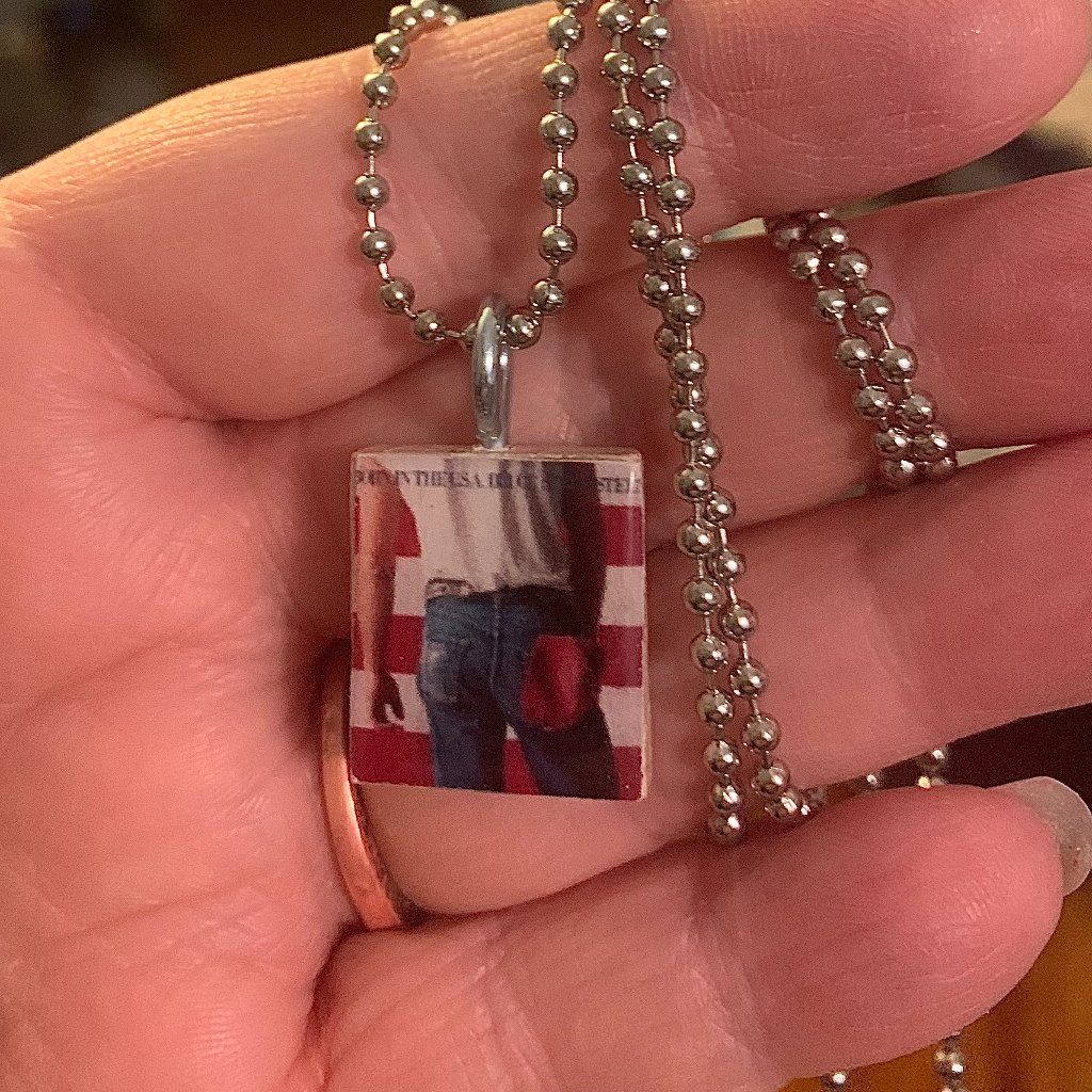 (2/$12,4/$20)Bruce Springsteen Born In The Usa Scrabble Necklace